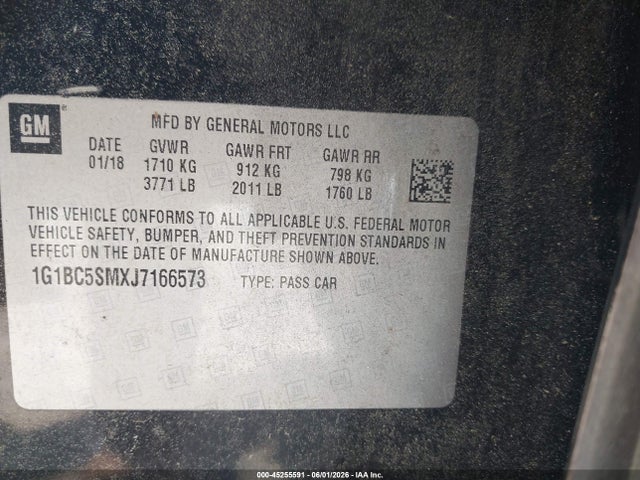 Продаж на аукціоні авто 2018 Chevrolet Cruze Ls Auto, vin: 1G1BC5SMXJ7166573, номер лоту: 45255591