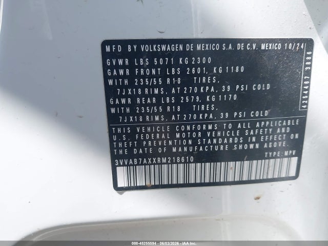 Aukcja sprzedaży 2024 Volkswagen Tiguan 2.0t Wolfsburg Edition, vin: 3VVAB7AXXRM218610, numer aukcji: 45255594