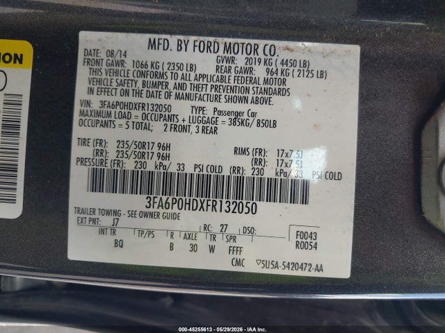 Aukcja sprzedaży 2015 Ford Fusion Se, vin: 3FA6P0HDXFR132050, numer aukcji: 45255613