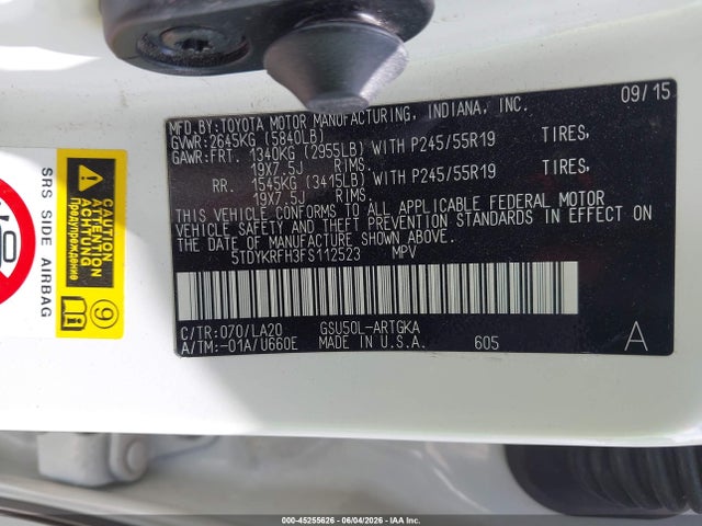 5TDYKRFH3FS112523 Toyota Highlander Limited Platinum V6