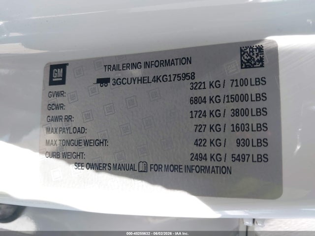 3GCUYHEL4KG175958 Chevrolet Silverado 1500 High Country