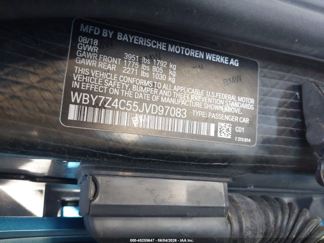 2018 Bmw I3 94ah W/range Extender მანქანა იყიდება აუქციონზე, vin: WBY7Z4C55JVD97083, აუქციონის ნომერი: 45255647