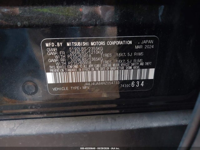 45255649 :رقم المزاد ، JA4J4UA84RZ054733 vin ، 2024 Mitsubishi Outlander Es 2.5 S-awc مزاد بيع