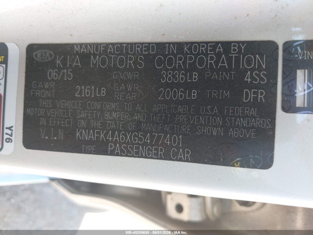 2016 Kia Forte Lx მანქანა იყიდება აუქციონზე, vin: KNAFK4A6XG5477401, აუქციონის ნომერი: 45255650