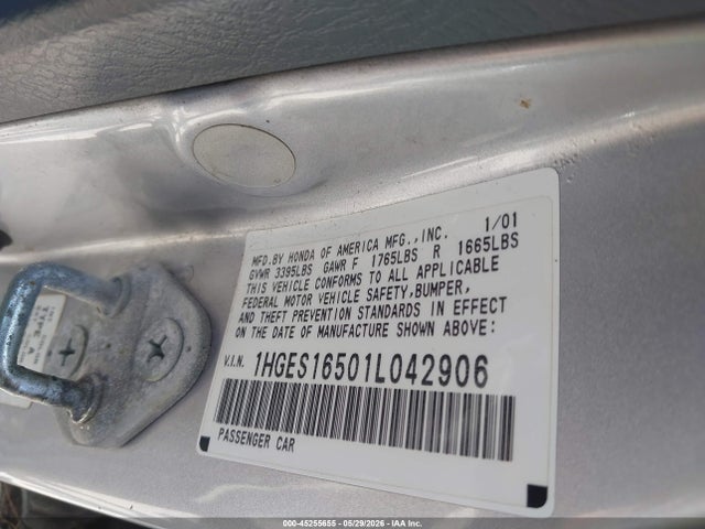 Продажа на аукционе авто 2001 Honda Civic Lx, vin: 1HGES16501L042906, номер лота: 45255655