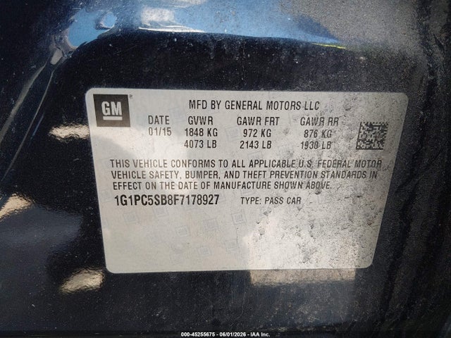 Продажа на аукционе авто 2015 Chevrolet Cruze 1lt Auto, vin: 1G1PC5SB8F7178927, номер лота: 45255675