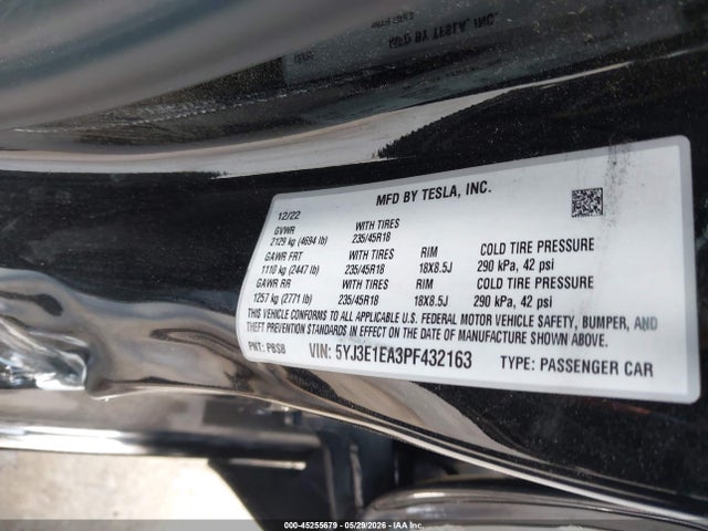 Tesla Model 3 Rear-wheel Drive 2023 5YJ3E1EA3PF432163 Image 9