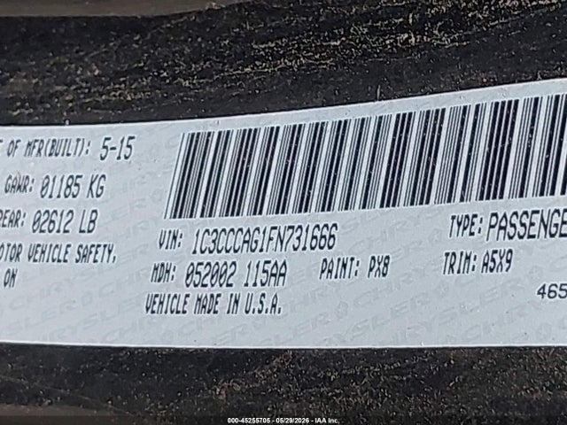45255705 :رقم المزاد ، 1C3CCCAG1FN731666 vin ، 2015 Chrysler 200 Limited مزاد بيع
