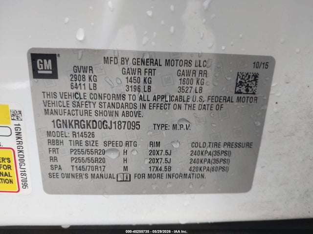 Chevrolet Traverse 1lt 2016 1GNKRGKD0GJ187095 Image 9