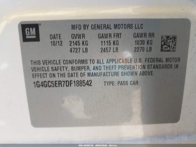 Продажа на аукционе авто 2013 Buick Lacrosse Leather Group, vin: 1G4GC5ER7DF188542, номер лота: 45255748
