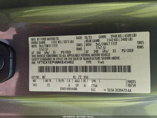 Ford F-150 Xl 2021 1FTEX1EP0MKE43482 Image 9