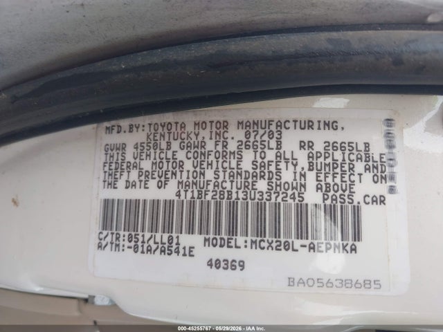 Aukcja sprzedaży 2003 Toyota Avalon Xl, vin: 4T1BF28B13U337245, numer aukcji: 45255767
