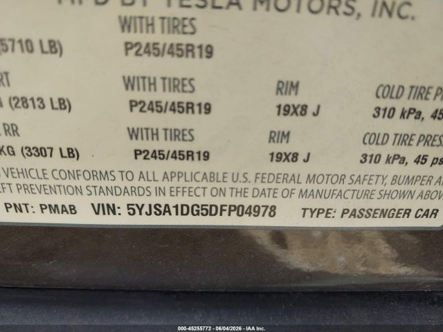 Продаж на аукціоні авто 2013 Tesla Model S, vin: 5YJSA1DG5DFP04978, номер лоту: 45255772