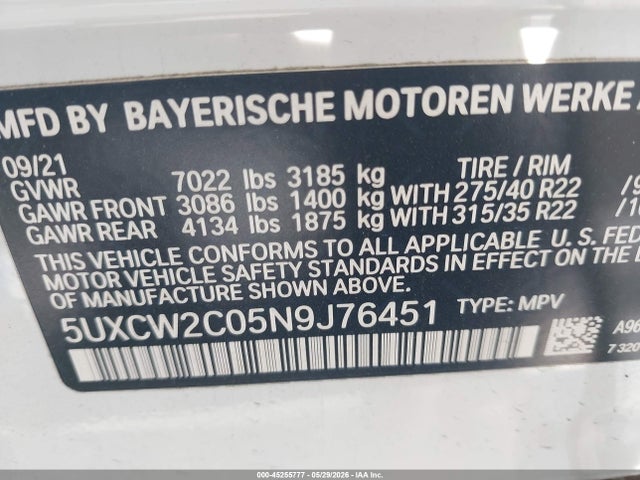 5UXCW2C05N9J76451 BMW X7 Xdrive40i