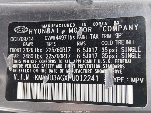 2015 Hyundai Tucson Se მანქანა იყიდება აუქციონზე, vin: KM8JU3AGXFU012241, აუქციონის ნომერი: 45255778