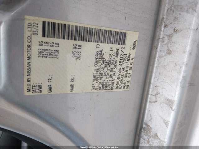 1N4BL4DV5NN380272 Nissan Altima Sv Fwd