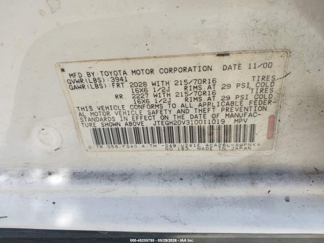 Продаж на аукціоні авто 2001 Toyota Rav4, vin: JTEGH20V310011019, номер лоту: 45255795