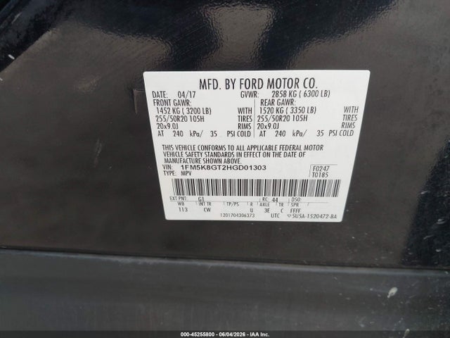 Aukcja sprzedaży 2017 Ford Explorer Sport, vin: 1FM5K8GT2HGD01303, numer aukcji: 45255800