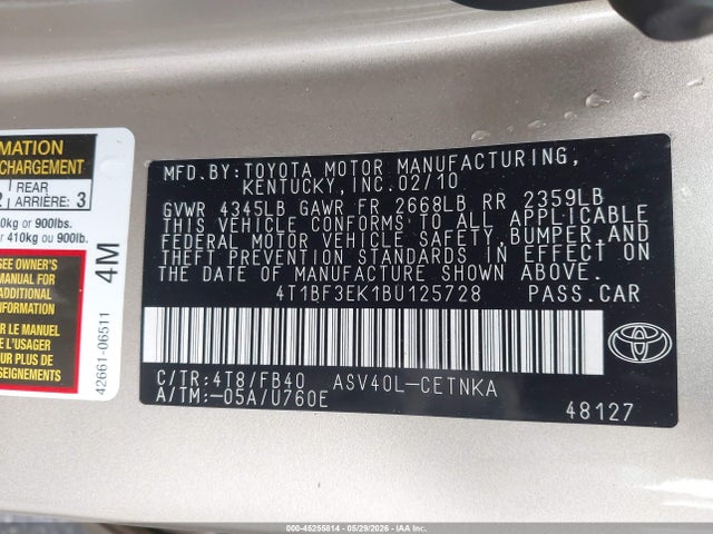 Aukcja sprzedaży 2011 Toyota Camry Le, vin: 4T1BF3EK1BU125728, numer aukcji: 45255814
