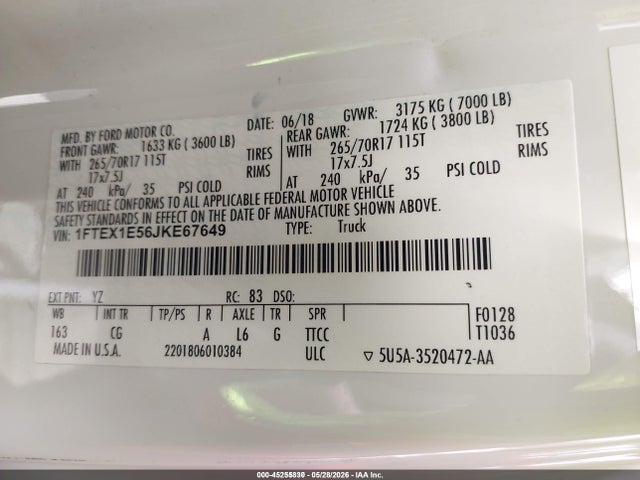 Ford F-150 Xl 2018 1FTEX1E56JKE67649 Image 9