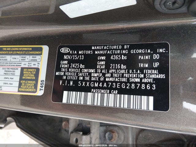 Aukcja sprzedaży 2014 Kia Optima Lx, vin: 5XXGM4A73EG287863, numer aukcji: 45255832