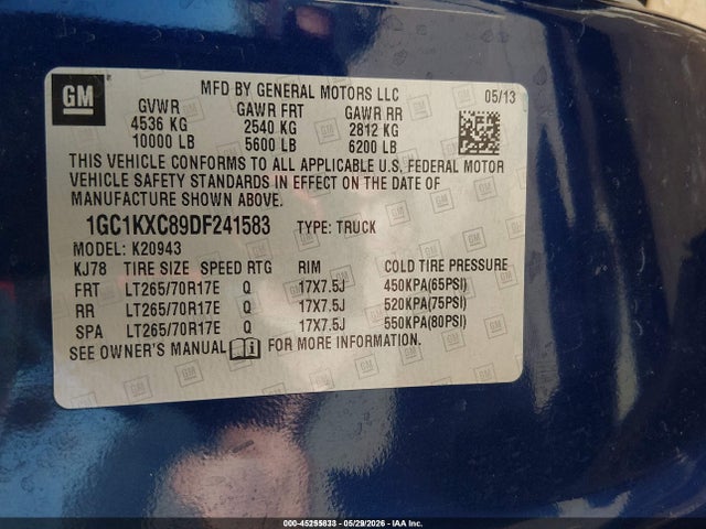 Aukcja sprzedaży 2013 Chevrolet Silverado 2500hd Lt, vin: 1GC1KXC89DF241583, numer aukcji: 45255833