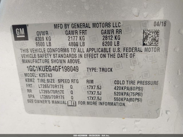 1GC1KUEG4GF198049 Chevrolet Silverado 2500hd Wt