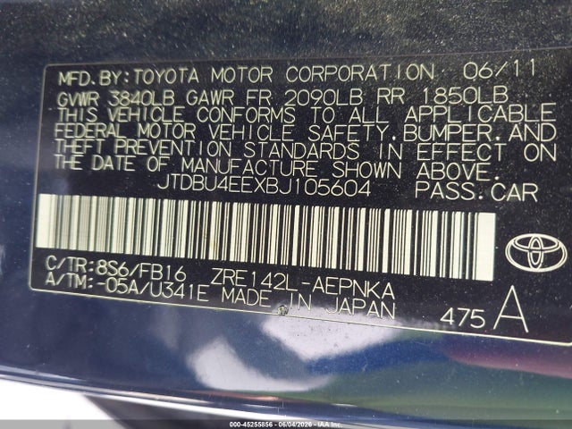 Продажа на аукционе авто 2011 Toyota Corolla Le, vin: JTDBU4EEXBJ105604, номер лота: 45255856