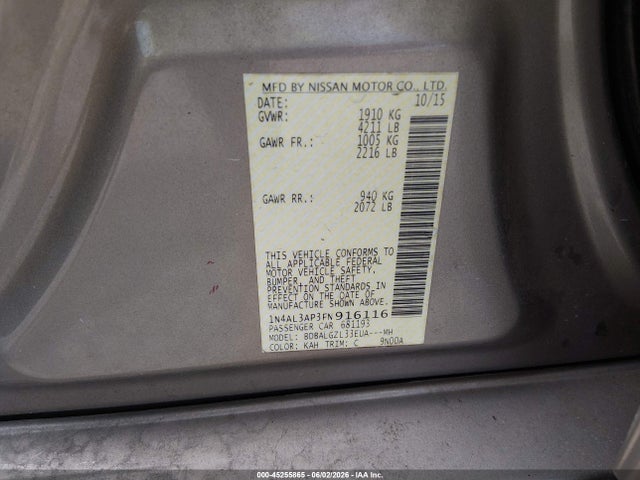 Продажа на аукционе авто 2015 Nissan Altima 2.5 S, vin: 1N4AL3AP3FN916116, номер лота: 45255865
