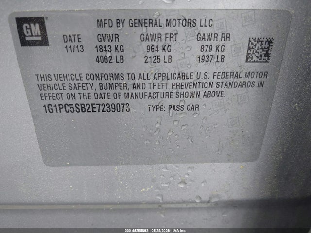 45255892 :رقم المزاد ، 1G1PC5SB2E7239073 vin ، 2014 Chevrolet Cruze 1lt Auto مزاد بيع