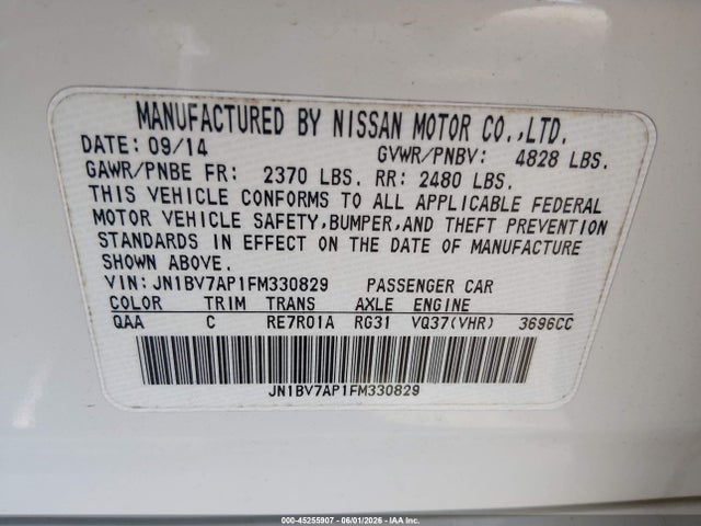Aukcja sprzedaży 2015 Infiniti Q50 Premium, vin: JN1BV7AP1FM330829, numer aukcji: 45255907