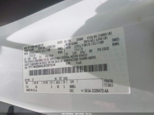 Aukcja sprzedaży 2020 Ford F-250 Xl, vin: 1FT7W2B60LEC87034, numer aukcji: 45255934
