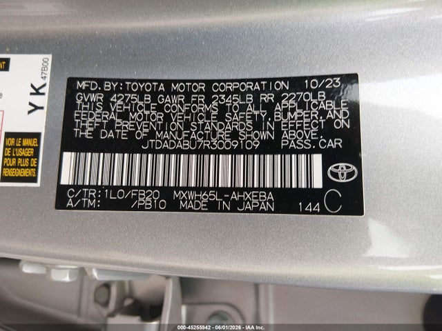 Aukcja sprzedaży 2024 Toyota Prius Le Awd-e, vin: JTDADABU7R3009109, numer aukcji: 45255942