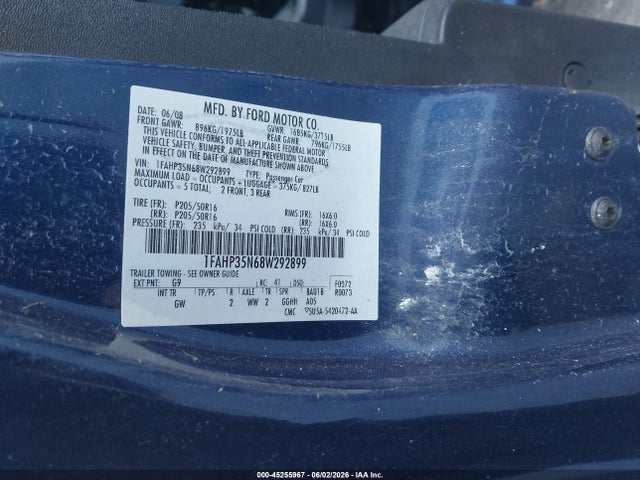 Продажа на аукционе авто 2008 Ford Focus Se/ses, vin: 1FAHP35N68W292899, номер лота: 45255967