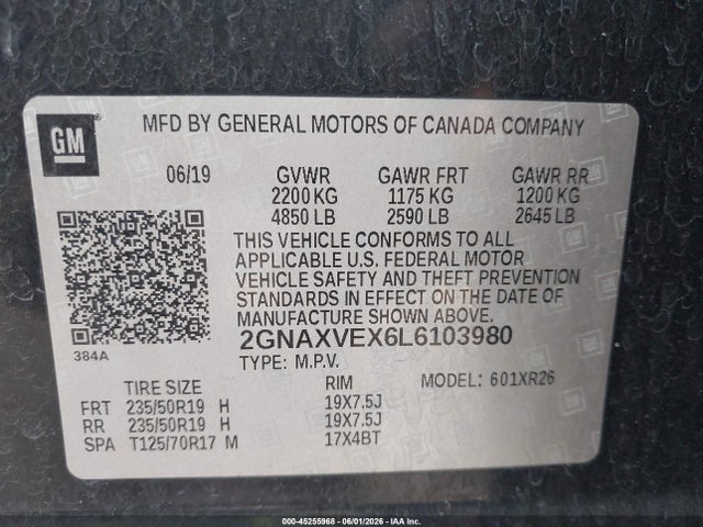 2GNAXVEX6L6103980 Chevrolet Equinox Awd Lt 2.0l Turbo
