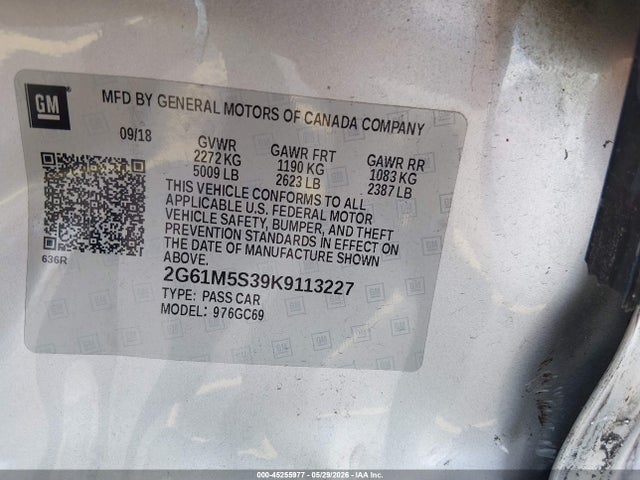 Aukcja sprzedaży 2019 Cadillac Xts Luxury, vin: 2G61M5S39K9113227, numer aukcji: 45255977