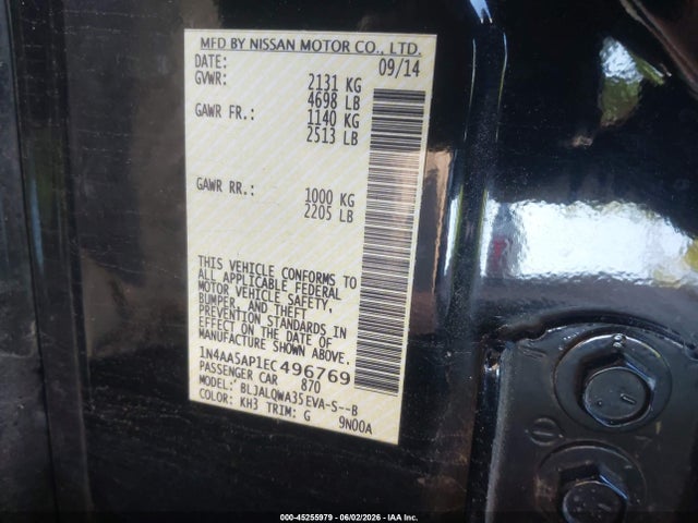 45255979 :رقم المزاد ، 1N4AA5AP1EC496769 vin ، 2014 Nissan Maxima 3.5 S مزاد بيع