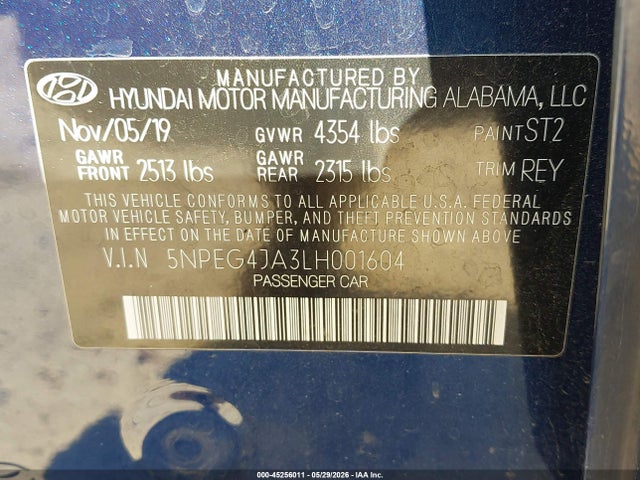 Продаж на аукціоні авто 2020 Hyundai Sonata Se, vin: 5NPEG4JA3LH001604, номер лоту: 45256011