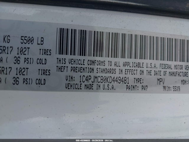 Продаж на аукціоні авто 2019 Jeep Cherokee Latitude 4x4, vin: 1C4PJMCB0KD449481, номер лоту: 45256023