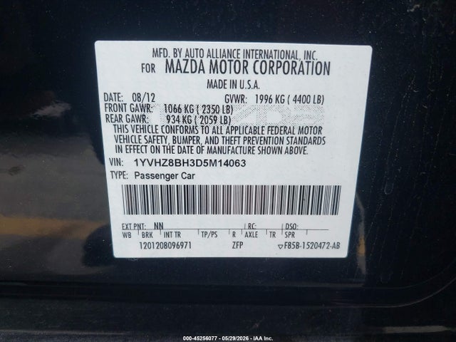 Продажа на аукционе авто 2013 Mazda Mazda6 I Sport, vin: 1YVHZ8BH3D5M14063, номер лота: 45256077