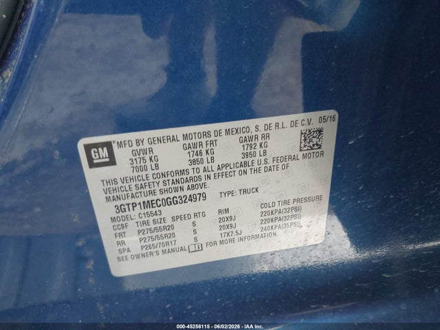 Продажа на аукционе авто 2016 Gmc Sierra 1500 Sle, vin: 3GTP1MEC0GG324979, номер лота: 45256115