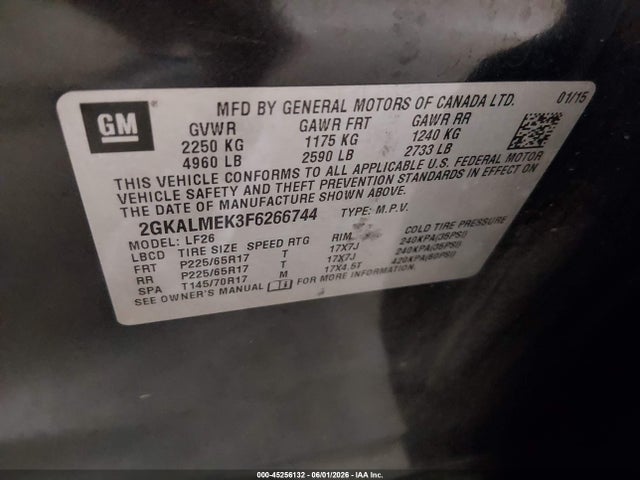 Продаж на аукціоні авто 2015 Gmc Terrain Sle-1, vin: 2GKALMEK3F6266744, номер лоту: 45256132