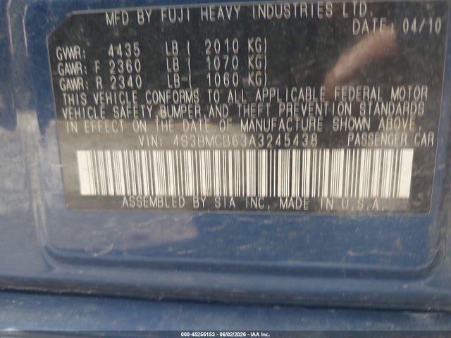 Aukcja sprzedaży 2010 Subaru Legacy 2.5i Premium, vin: 4S3BMCB63A3245438, numer aukcji: 45256153