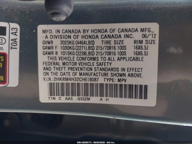 2012 Honda Cr-v Lx მანქანა იყიდება აუქციონზე, vin: 2HKRM4H32CH618087, აუქციონის ნომერი: 45256173