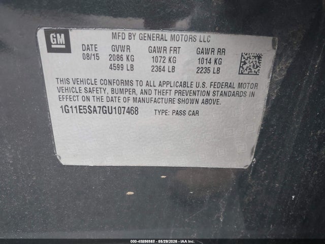 Продаж на аукціоні авто 2016 Chevrolet Malibu Limited Ltz, vin: 1G11E5SA7GU107468, номер лоту: 45256187