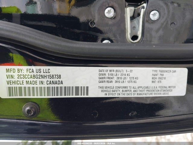 2022 Chrysler 300 S მანქანა იყიდება აუქციონზე, vin: 2C3CCABG2NH158738, აუქციონის ნომერი: 45256220
