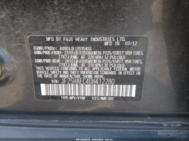 Aukcja sprzedaży 2013 Subaru Forester 2.5x Limited, vin: JF2SHAEC4DH412280, numer aukcji: 45256226
