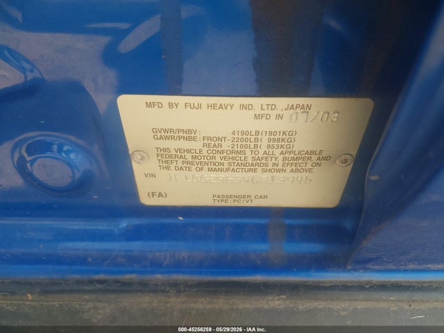 Продаж на аукціоні авто 2004 Subaru Impreza Wrx, vin: JF1GG29634G813946, номер лоту: 45256259