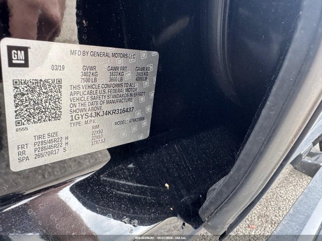 2019 Cadillac Escalade Esv Premium Luxury მანქანა იყიდება აუქციონზე, vin: 1GYS4JKJ4KR316437, აუქციონის ნომერი: 45256261