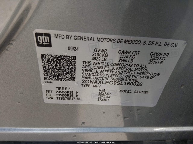 Продажа на аукционе авто 2025 Chevrolet Equinox Fwd Rs, vin: 3GNAXLEG9SL160026, номер лота: 45256287